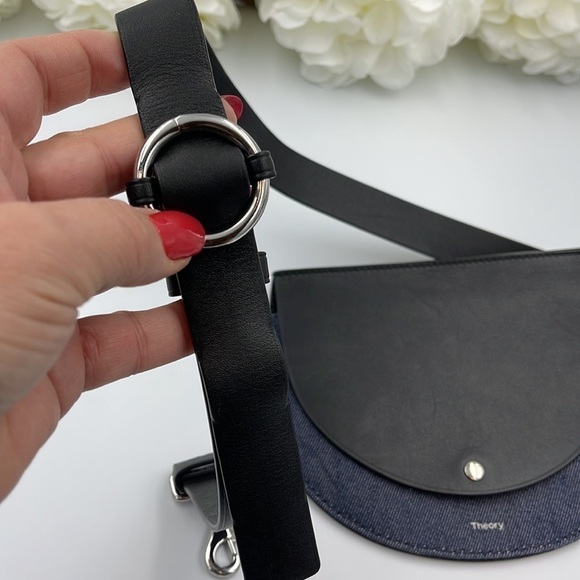 Theory Post Saddle Belt Bag Black with Navy Denim - Picture 7 of 9